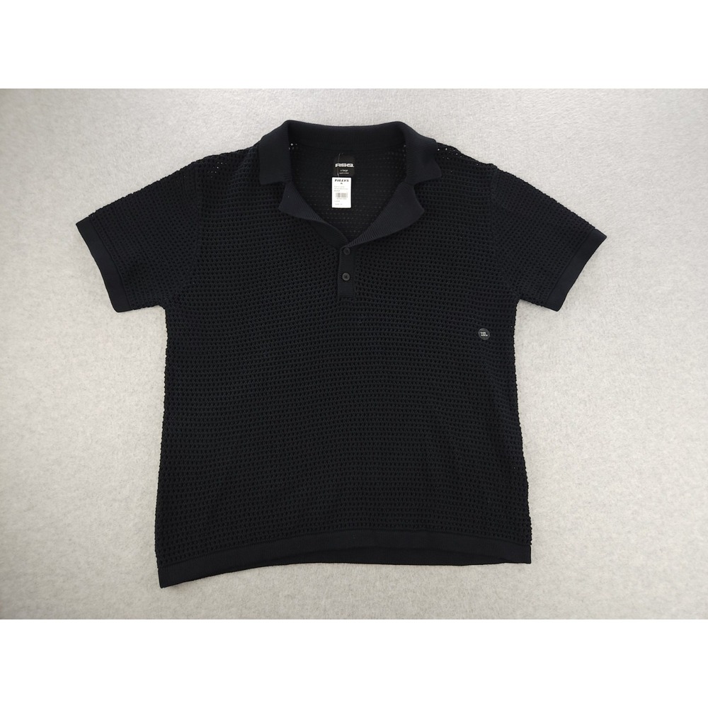 RSQ Men's XL Textural Mesh Knit Polo Shirt‎ Short Sleeve Camp Collar Fishnet Top